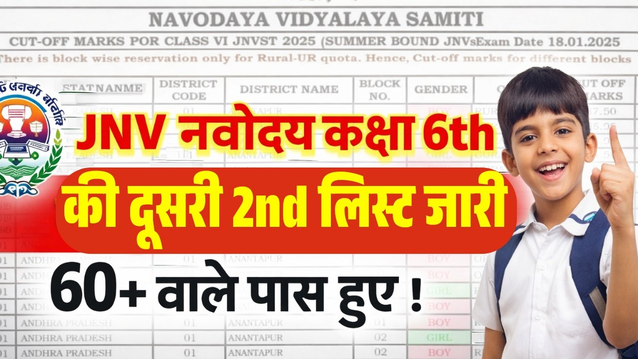 Navodaya JNV Class 6th 2nd List 2026